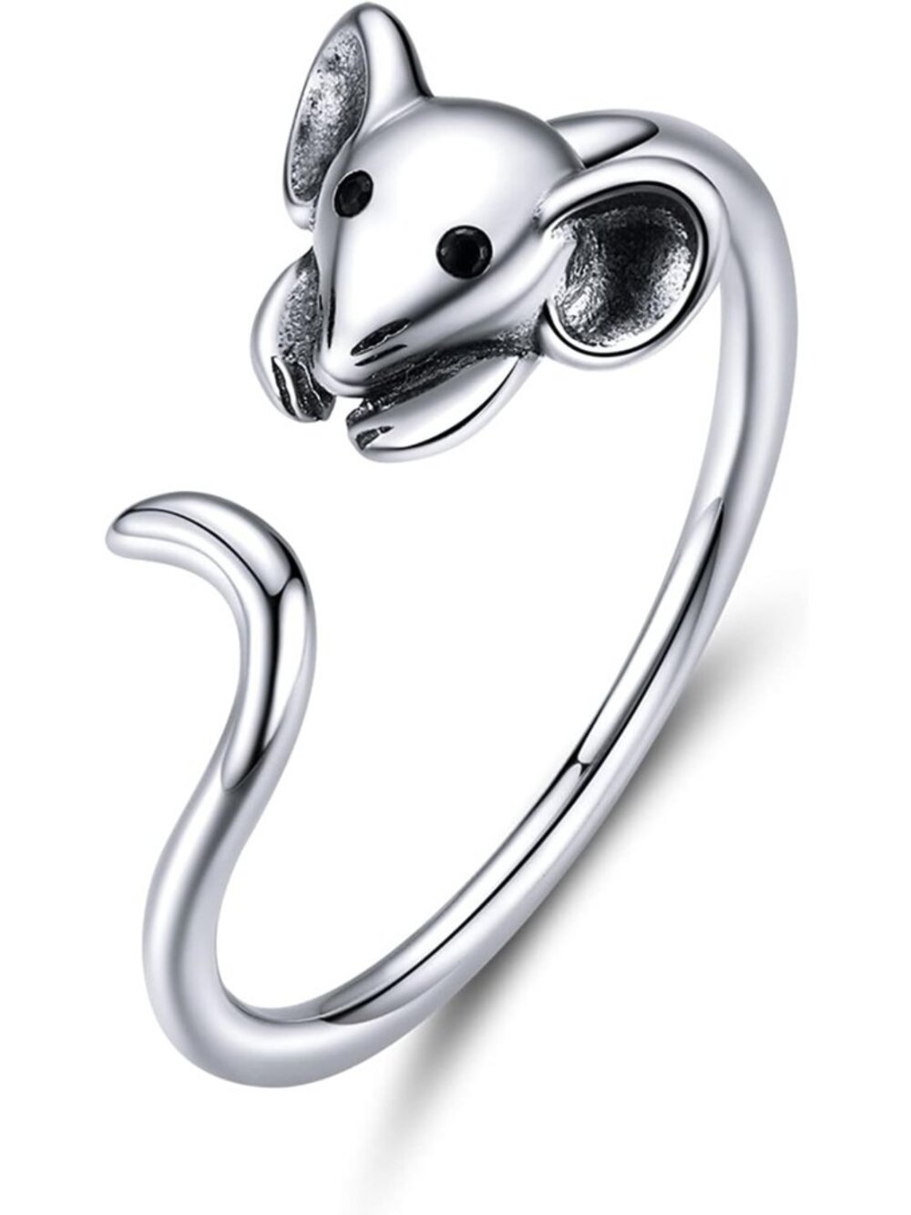 Cute Mouse Adjustable Ring in 925 Sterling Silver with Cubic Zirconia - Animal